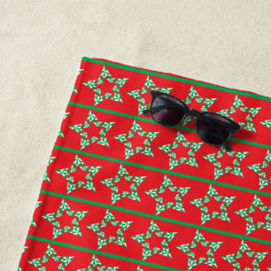 Festive stars red beach towel