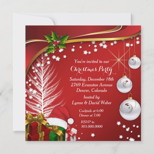 Festive Stars Red Christmas Party Invitation (Front)