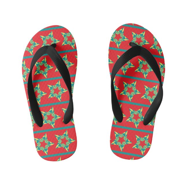 Festive stars red kids flip flops (Footbed)