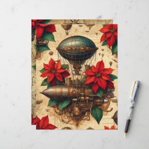 Festive Steampunk Airship with Poinsettia Florals