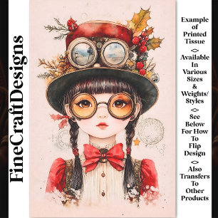 Festive Steampunk Asian Woman BJ2 Decoupage Tissue Paper