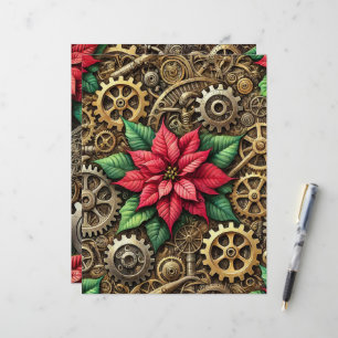 Festive Steampunk Clockwork Gears with Poinsettia