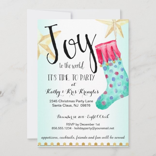 Festive Stocking & Stars Holiday Party Invitation (Front)