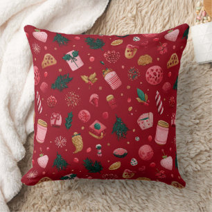 Festive Strawberry Christmas Treats Pattern Cushion