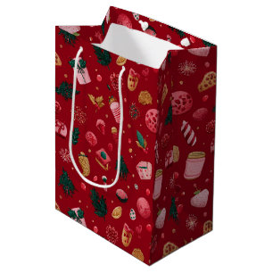Festive Strawberry Christmas Treats Pattern Medium Gift Bag