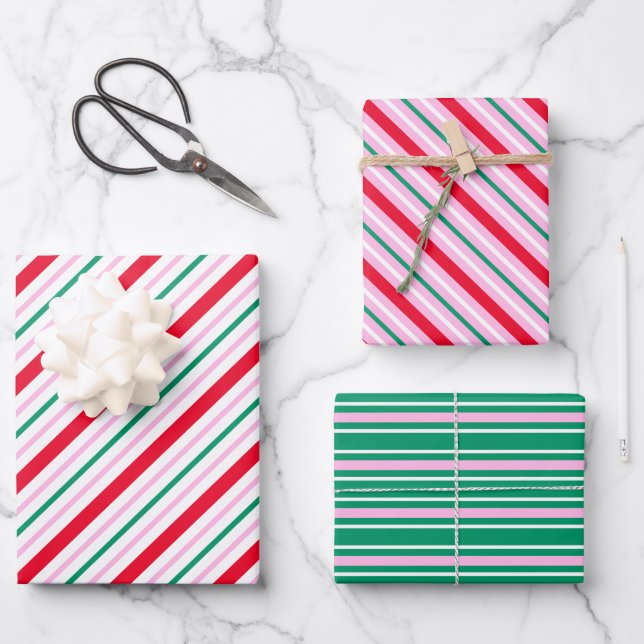Festive Stripe Christmas Wrapping Paper (Front)