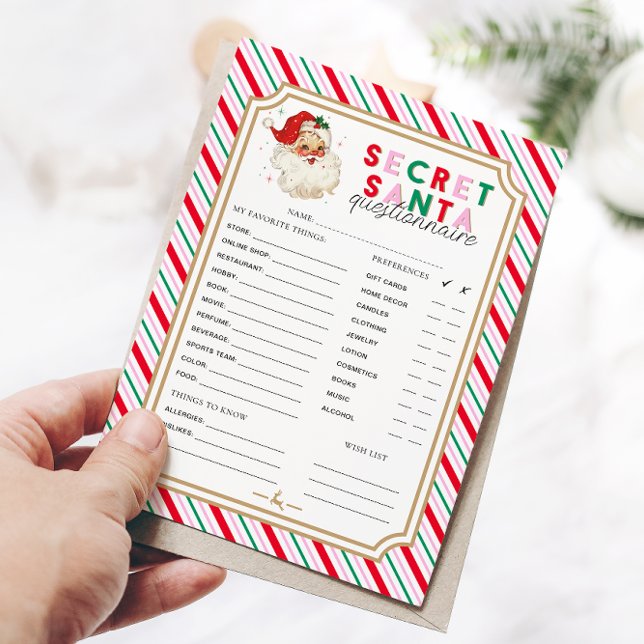 Festive Stripe ChristmasSecret Santa Questionnaire (Christmas Secret Santa Questionnaire)