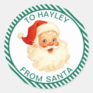 Festive Stripe Green From Santa Gift Classic Round Sticker