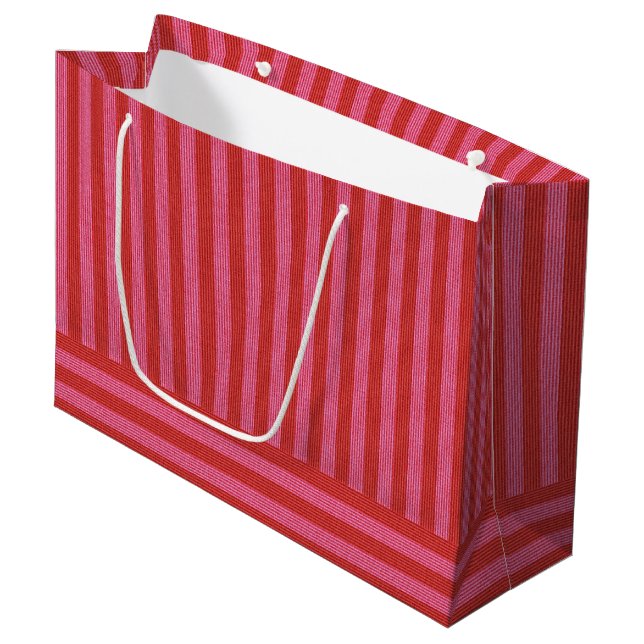 Festive stripe pink and red fun Christmas holiday Large Gift Bag (Front Angled)