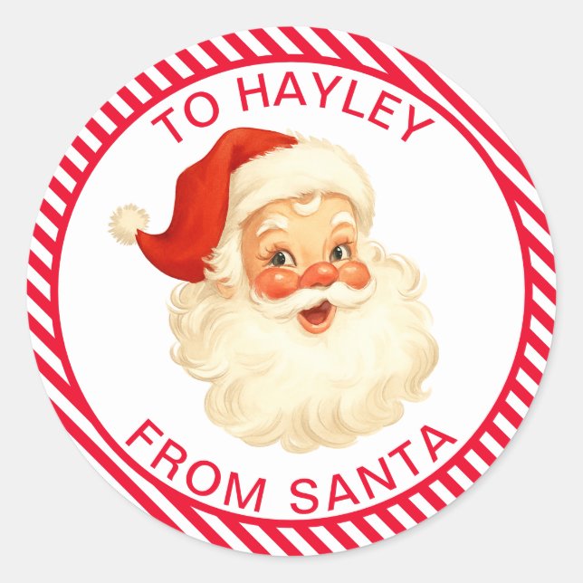 Festive Stripe Red From Santa Gift Classic Round Sticker (Front)