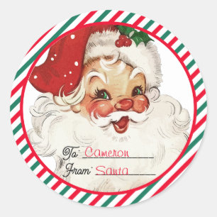 Festive Stripe Red Green From Santa Gift Classic Round Sticker