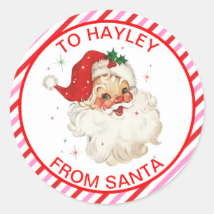 Festive Stripe Red Pink From Santa Gift Classic Round Sticker