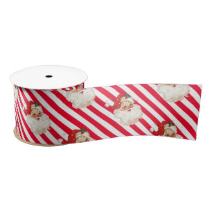 Festive Stripe Retro Santa Christmas Satin Ribbon