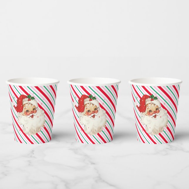 Festive Stripe Retro Santa Paper Cups (Multi)