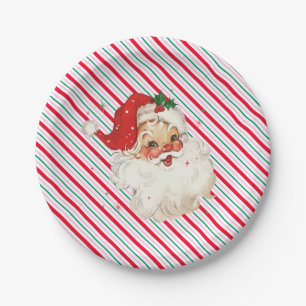 Festive Stripe Retro Santa Paper Plate