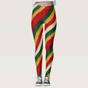 Festive Striped Knit in Red, Green, Gold, Cream Leggings
