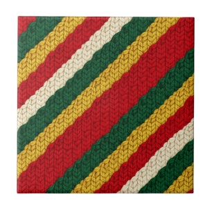 Festive Striped Knit in Red, Green, Gold, Cream Tile