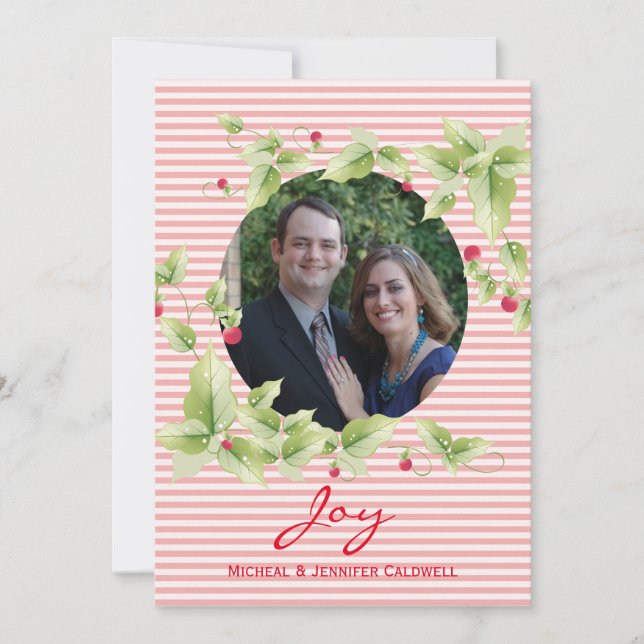 Festive Stripes and Berries Photo Holiday Card (Front)