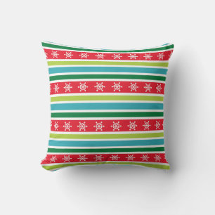 Festive Stripes and Snowflakes Cushion