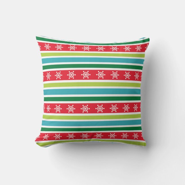 Festive Stripes and Snowflakes Cushion (Front)