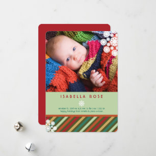 Festive Stripes Holiday Photo Birth Announcement
