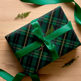 Festive Stylish Dark Forest Green Plaid Pattern Wrapping Paper Sheet