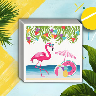 Festive Summer Beach Pink Flamingo Baby Shower Napkin