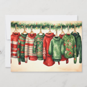 Festive Sweaters Hanging on a Clothesline Holiday Card