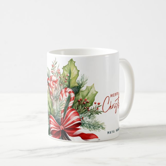 Festive Sweet Candy Canes Custom Christmas Coffee Mug (Front Right)