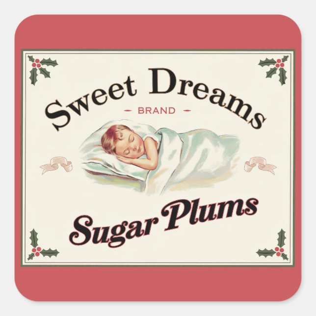 Festive sweet dreams sugar plums square sticker (Front)