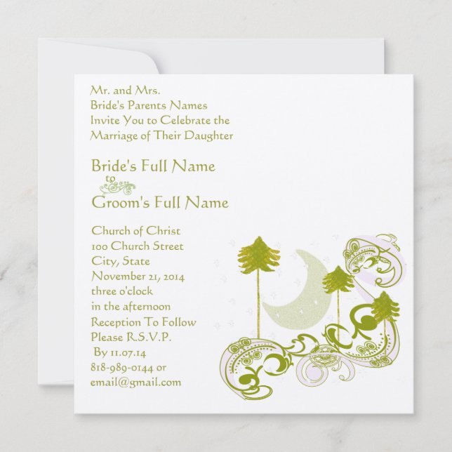 Festive Swirl Moon Tree Square Wedding Invitation (Front)
