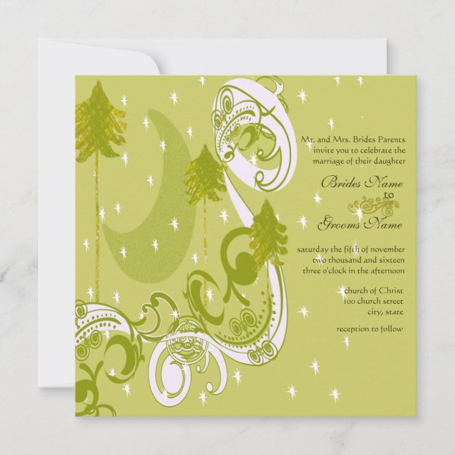 Festive Swirl Moon Tree Square Wedding Invitation (Front)