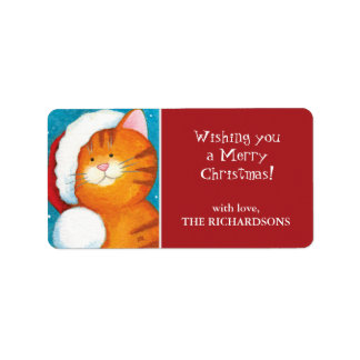 Festive Tabby Cat Christmas Gift Tag Labels