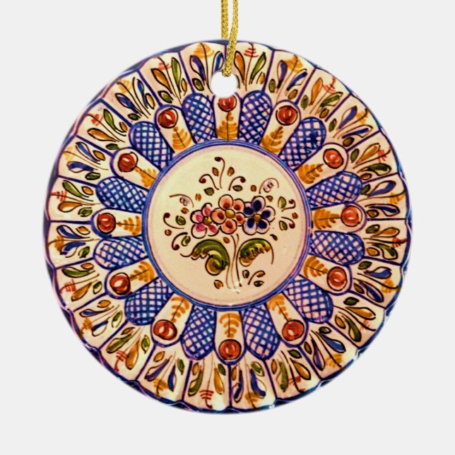 Festive Talavera Cinco Ceramic Tree Decoration (Front)