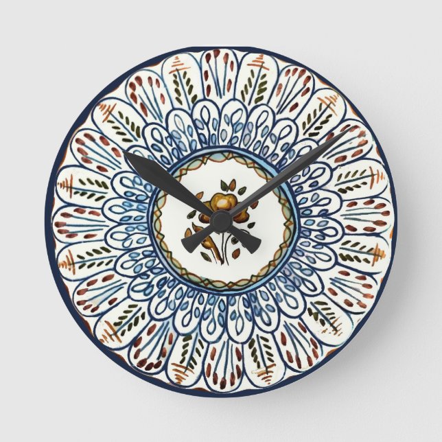 Festive Talavera Dos Round Clock (Front)