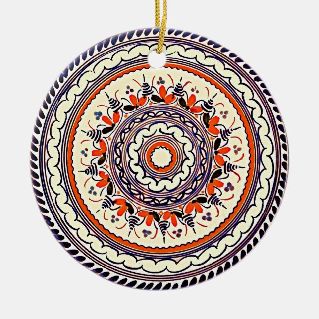 Festive Talavera Uno Ceramic Tree Decoration (Front)