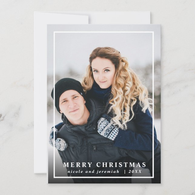 Festive Tartan Grey Red Merry Christmas Photo Holiday Card (Front)