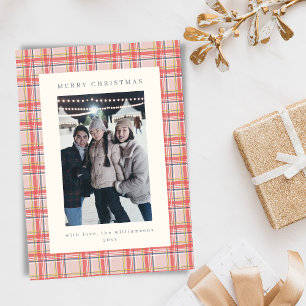 Festive Tartan Plaid Red Christmas Letter Photo Holiday Card