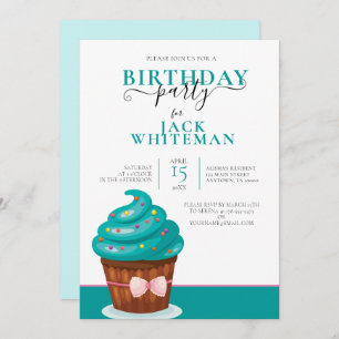 FESTIVE TEAL CUPCAKE BIRTHDAY PARTY INVITATION