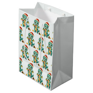 Festive Teal Dragon Candy Cane Christmas Medium Gift Bag