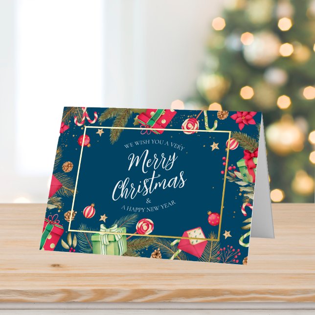 Festive Teal Gold Merry Christmas  Foil Greeting Card (Creator Uploaded)