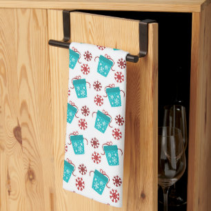 festive teal tiled Christmas Holiday Tea Towel