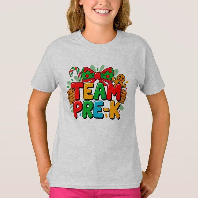 Festive Team Pre-K Christmas T-Shirt  (Front)