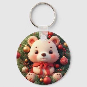 Festive Teddy Bear With Gifts and Christmas Tree Key Ring
