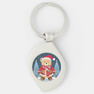 Festive Teddy Bear With Santa Hat Key Ring