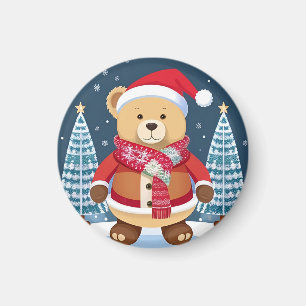 Festive Teddy Bear With Santa Hat Magnet
