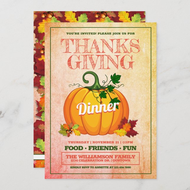 Festive Thanksgiving Dinner Party Invitations (Front/Back)