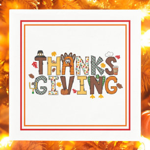 Festive Thanksgiving Feast Turkey Football Leaves  Napkin