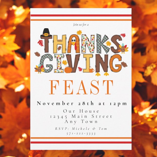 Festive Thanksgiving Feast Turkey Pumpkin Leaves Invitation (Creator Uploaded)