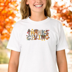 Festive Thanksgiving Turkey Football Leaves T-Shirt